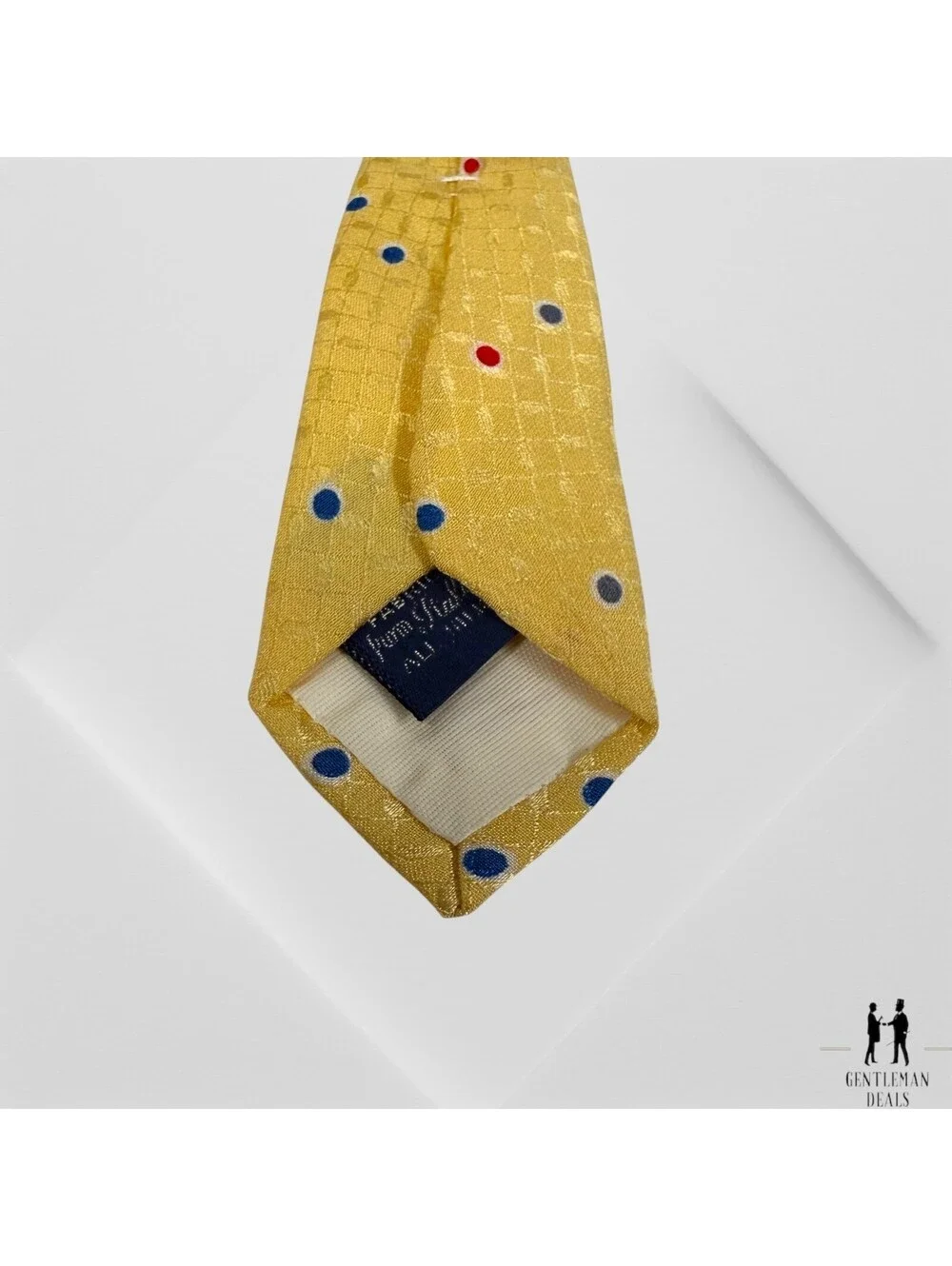Lanvin Paris Mens 100% Silk Necktie Yellow Blue Red  Polka Dots 55x3.5